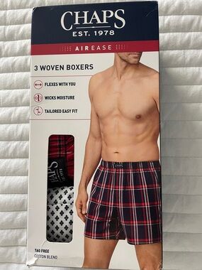 Chaps Red and Navy Plaid Woven Boxers - 3 Pack
